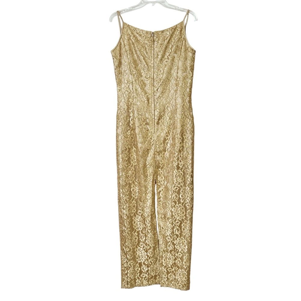 Jessica McClintock Gunne Sax Y2K Fairy Vtg Gold Mesh Lace Maxi Dress M Glam Prom - Picture 4 of 8